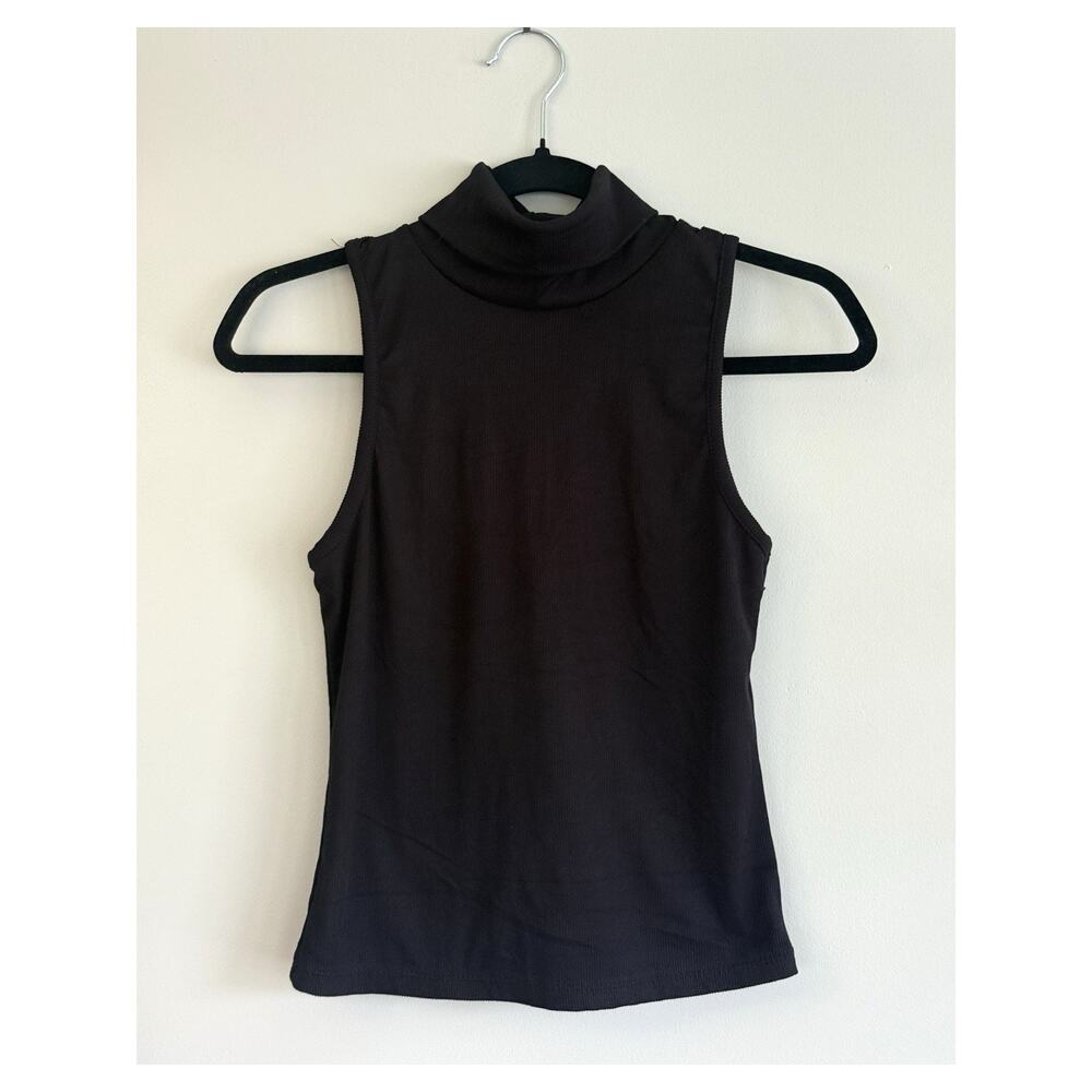 One Step Up Black Ribbed Stretchy Tank Top Turtleneck Women's Size L NWOT